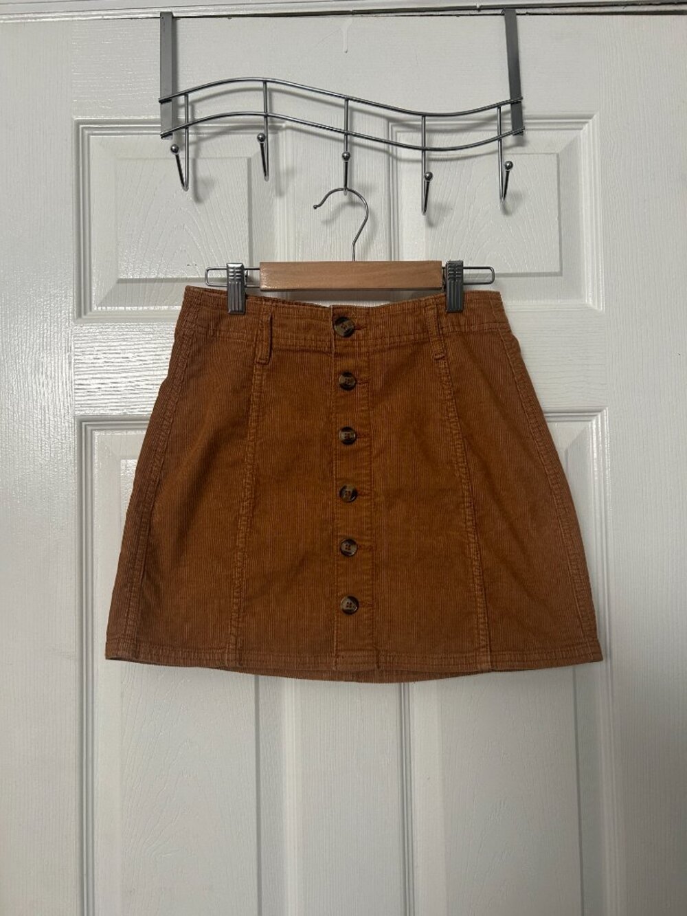 American Eagle Button-Up Orange Curduroy Skirt Women’s Size 00 EUC Fall Autumn